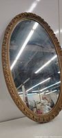 Full front view of the large oval wall mirror showing entire mirror and frame.