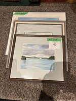 Three framed prints stacked showing front faces and frames, with size labels 13.5x15" and 16x18.5" visible.