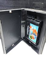 Open black plastic case with Sonic the Hedgehog 2 game cartridge inside