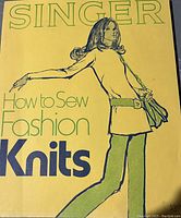 Front cover of the vintage Singer book titled 'How to Sew Fashion Knits' showing a woman illustration and price mark.