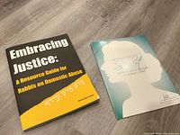 Photo showing 'Embracing Justice: A Resource Guide for Rabbis on Domestic Abuse' and 'Beth Hillel Shalom: Women, Judaism, and Jewish Tradition' booklet.