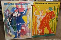 Two framed wall prints with colorful abstract figures and text referencing Frederikborg Museet and Frederikborg Slot Hillerød.