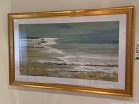 Full front view of framed abstract seascape painting