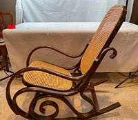 Side view of bentwood frame and rocker base