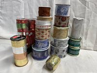 Full overview of all ribbon spools arranged stacked and grouped