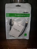 USB to Mini 5 Pin cable inside UGREEN branded sealed pouch with a thank you card visible.