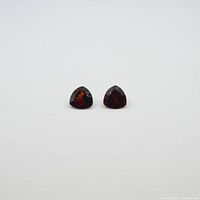 Two red garnet gemstones shown front-facing on a white background to display cut and color details.