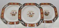 Three octagonal side plates arranged side-by-side showing the full front view of each plate, highlighting the Jamaica pattern border and central motif.