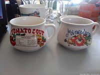 Photo of Tomato Soup and Minestrone Soup bowls showing front designs