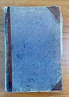 Front cover of the 1881 agricultural report showing gray fabric with leather corners and spine, worn with age and damage.