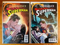 Front covers of Convergence Superman comic books #1 and #2 showing artwork with Superman and Lois Lane