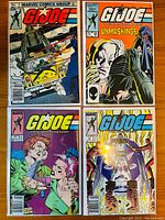Four G.I. Joe comic book issues arranged in a 2x2 grid, showing front covers of issues #13, #55, #77, and #84.