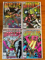 Photo of the front covers of the four Hercules Prince of Power comics from Marvel 1982, showing issues 1-4 with vibrant cover artwork.
