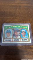 Front of 1972 Topps baseball card number 65 showing 1971 NL strikeout leaders Tom Seaver, Fergie Jenkins, Bill Stoneman