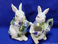 Front view of the bunny creamer and sugar set showing floral decorations and ears