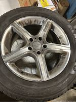 Close-up of Elbrus alloy rim with visible dirt and wear