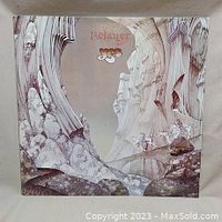 Front album cover of Yes 'Relayer' vinyl record showing surreal landscape artwork.