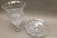Photo showing the large clear crystal footed vase and the modernist crystal bowl.