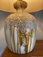 Close-up of ceramic base showing thick textured drip glaze