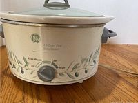 GE 4.5 quart oval slow cooker with olive branch design and control knob on front