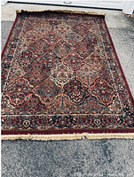 Full view of the decorative area rug showing overall pattern and coloration.