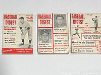 Front covers of three 1960s Baseball Digest magazines placed upright side-by-side showing the specific cover images and titles.