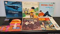 Six vintage vinyl record albums arranged in two rows, showing cover artwork including Beethoven symphony, Romantic Wagners, Michel Paje, and others.