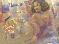 Close-up of the pastel painting showing detailed brushwork and subject matter.