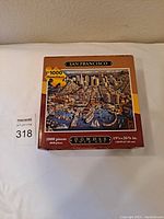 Front view of Dowdle Folk Art San Francisco 1000 piece puzzle box with colorful cityscape image and size details.