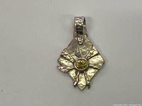 Front view of the sterling silver pendant showing citrine gemstone and modernist design details.