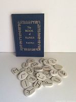 Front cover of 'The Book of Runes' hardcover book showing embossed runic characters and title.