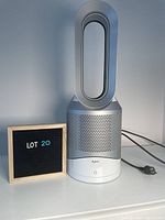 Front view of Dyson HP02 purifier/fan with lot identifier