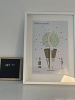 Frontal view of framed Pistachio Gelato illustration beside lot marker