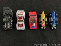 Top down view showing all 5 die cast vehicles in a row.