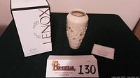 Photo of Lenox Mother's Day 2018 vase with original box and certificate on black tablecloth.