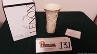 Full view of Lenox Mother's Day 2019 vase with original box and certificate of authenticity on a black surface