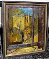 Full front view of framed oil painting showing composition and frame