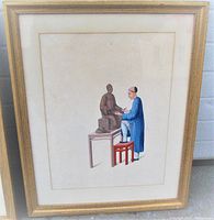 Straight-on front view of entire framed watercolor painting