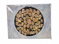 Full view of the canvas print showing the circular portrait collage of Bruins players with a light grey and purple background.