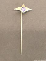 Full view of the RCAF stick pin showing the entire pin including the wings, central emblem, and needle.