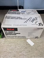 RCA 60-watt audio/video receiver box with branding, model number STAV-1860, and product information on the front.
