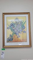 Front view of the framed Van Gogh Irises poster showing entire frame and image.