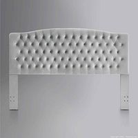 Front view of gray velvet tufted button headboard with arched top and diamond tufting