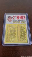 Front side of 1967 Topps baseball card checklist showing 2nd series player names in red and black text including Mickey Mantle.