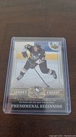Front of Sidney Crosby rookie hockey card showing player image and card details
