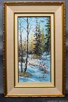 Framed oil on board painting showing the full artwork and frame including fabric mat.