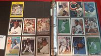 Two binder pages showing 24 Sammy Sosa baseball trading cards approx. 1990s era, featuring action shots in multiple team uniforms including Chicago Cubs.