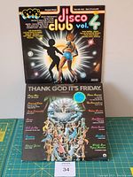 Front covers of two vinyl albums: Disco Club Vol 4 and Thank God It's Friday soundtrack