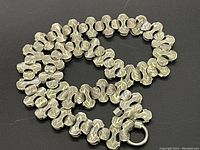 Close-up of a section of the Victorian book chain highlighting the textured round links and circular clasp.