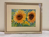 Full view of framed sunflower watercolor painting showing overall condition and size.